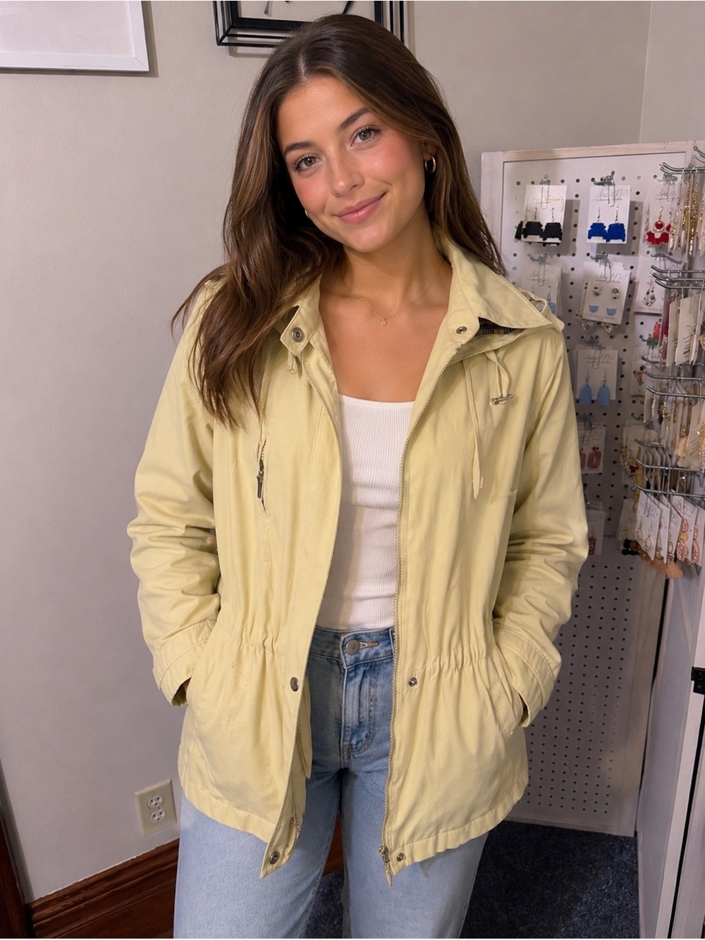 Vintage Women's Pale Yellow Rain/UtilityJacket